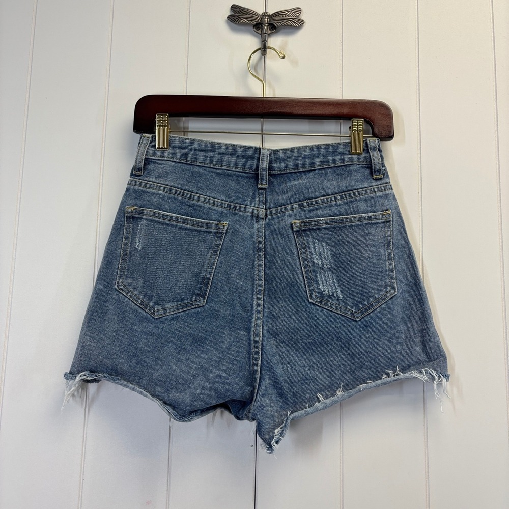 Pretty Little Thing Boho Distressed Cut Off Denim Shorts Women Size 4 Festival - Picture 2 of 9